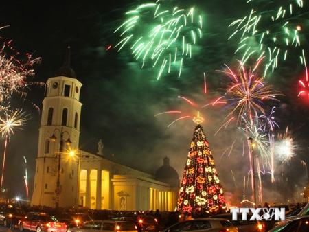 Bắn pháo hoa đón chào năm mới 2014 tại Vilnius, Litva ngày 1/1/2014.
